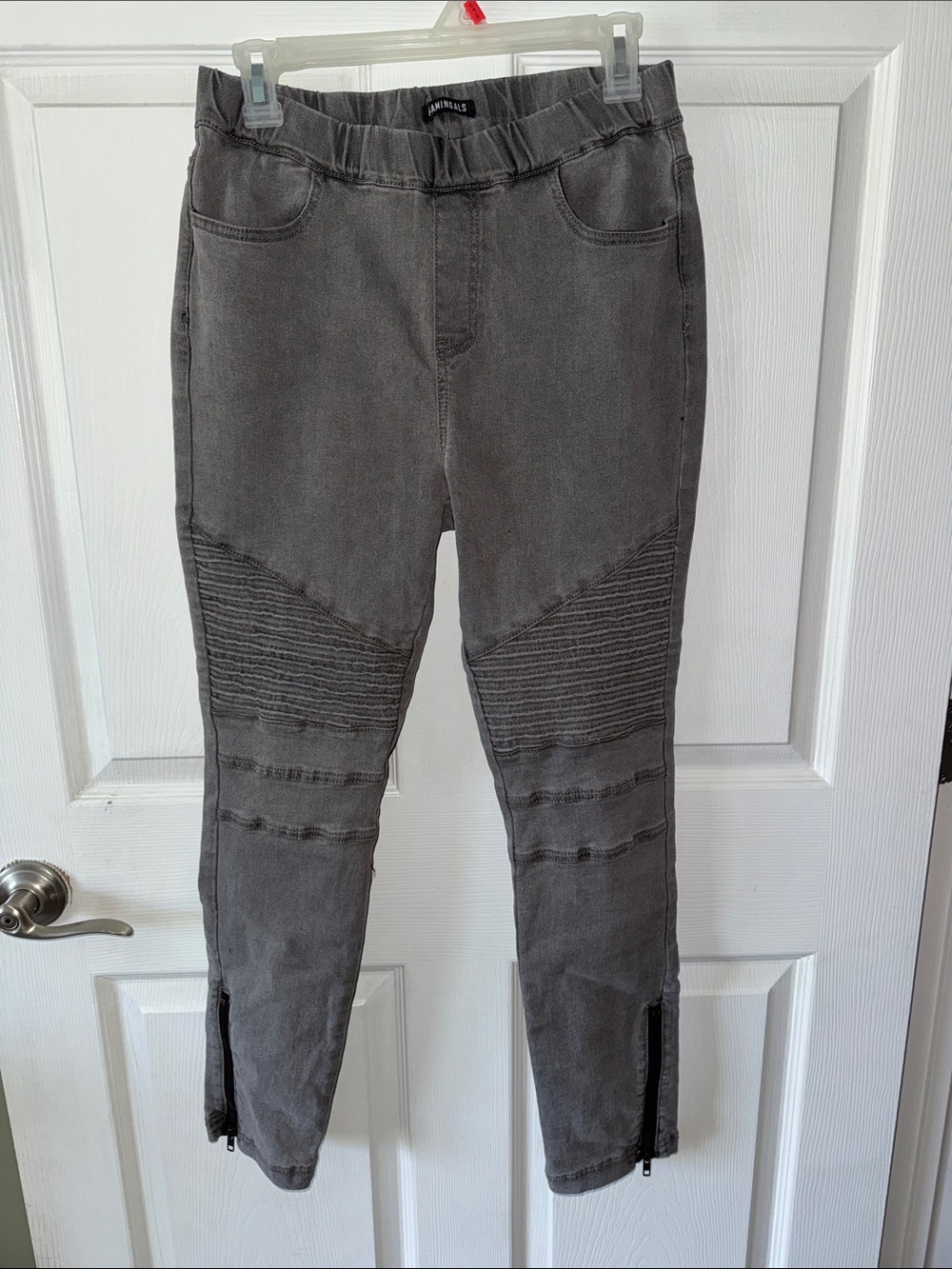 Flamingals Charcoal Moto Skinny Jeans with Ankle Zips